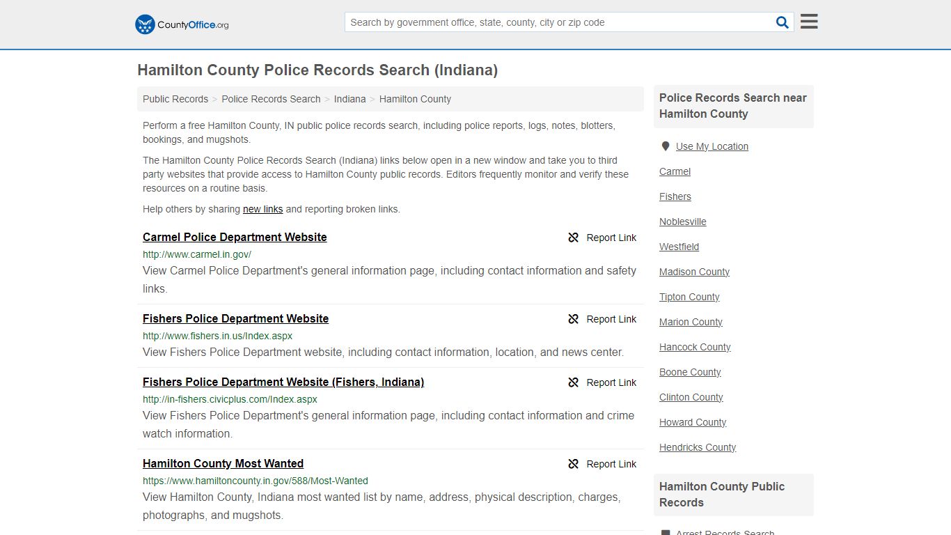 Hamilton County Police Records Search (Indiana) - County Office