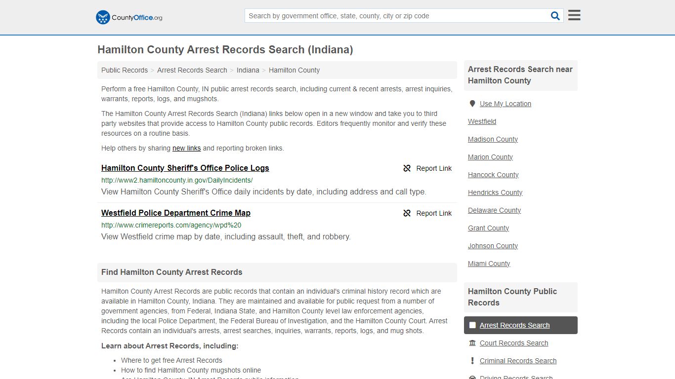 Hamilton County Arrest Records Search (Indiana) - County Office